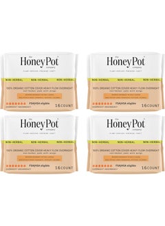 the Honey Pot company The Honey Pot Company - 64ct - Sanitary Pads for Women - Non-Herbal Heavy Overnight w/Wings - Organic Cotton Cover & Ultra-Absorbent Pulp Core - Feminine Care - FSA & HSA Eligible 
