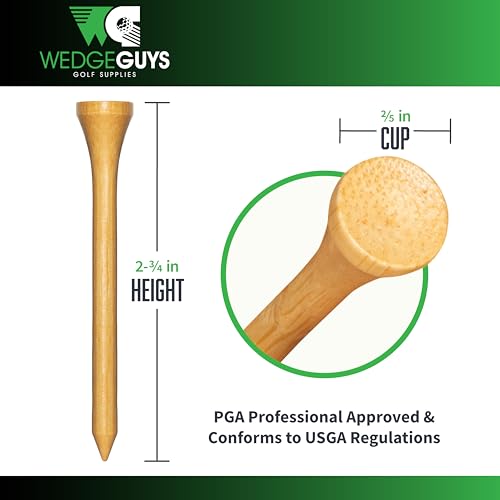Wedge Guys Bamboo Golf Tees 2-3/4" | 100,250,500 or 1000 pcs. | Extra Durable & Stronger Than Wood Tees | Biodegradable & Less Friction | PGA Professional Approved, Golf Tees Bulk Bag - Image 3