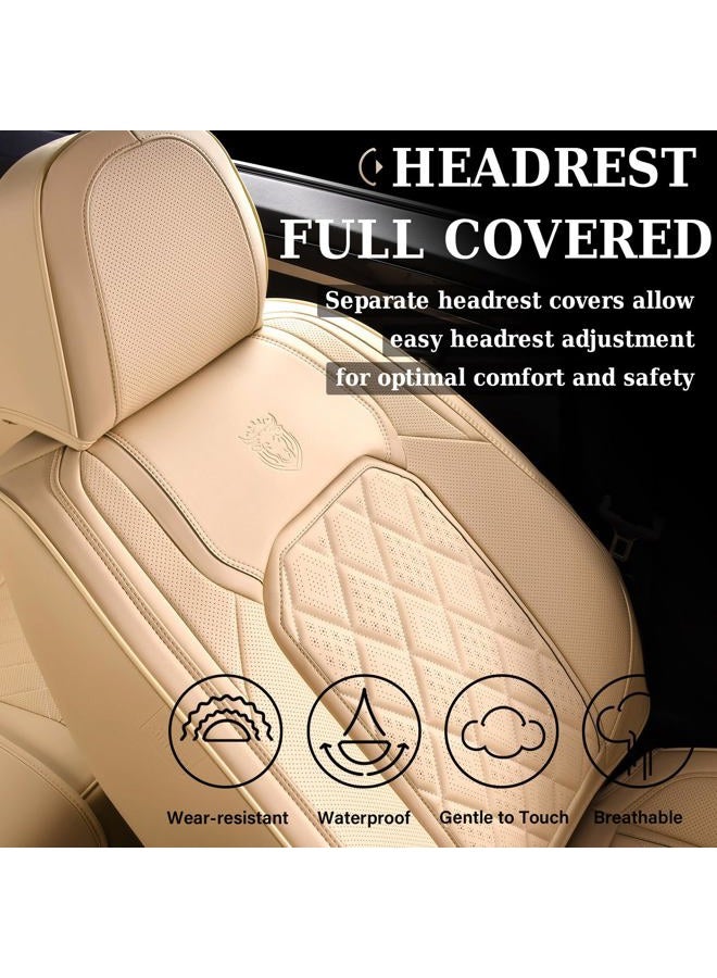 Coverado Front Seat Covers, 2-Pack Luxury Faux Leather Car Seat Cover, Beige Seat Covers, Car Seat Protector Waterproof, Car Seat Cushion Driver Seat Cover Universal Fit for Most Cars, Beige - Image 5