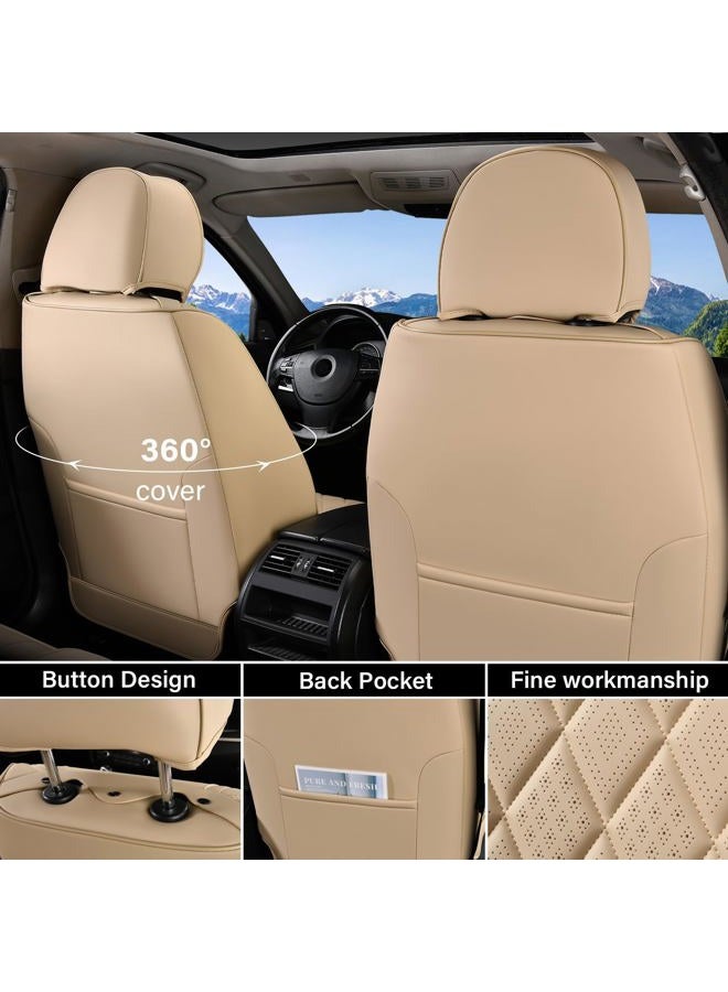 Coverado Front Seat Covers, 2-Pack Luxury Faux Leather Car Seat Cover, Beige Seat Covers, Car Seat Protector Waterproof, Car Seat Cushion Driver Seat Cover Universal Fit for Most Cars, Beige - Image 2