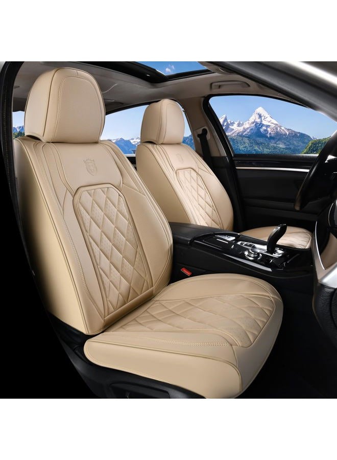 Coverado Front Seat Covers, 2-Pack Luxury Faux Leather Car Seat Cover, Beige Seat Covers, Car Seat Protector Waterproof, Car Seat Cushion Driver Seat Cover Universal Fit for Most Cars, Beige - Image 1