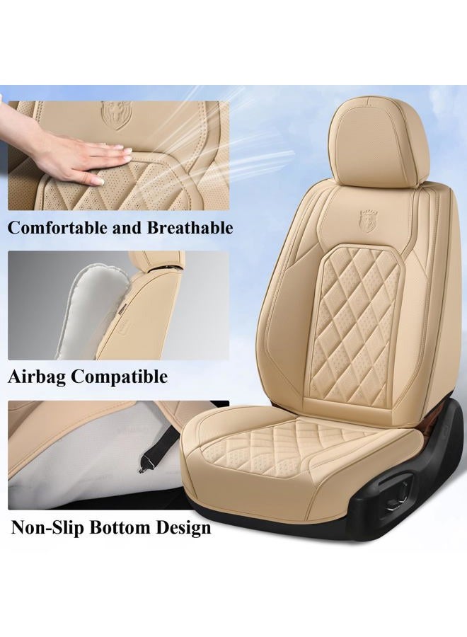 Coverado Front Seat Covers, 2-Pack Luxury Faux Leather Car Seat Cover, Beige Seat Covers, Car Seat Protector Waterproof, Car Seat Cushion Driver Seat Cover Universal Fit for Most Cars, Beige - Image 3