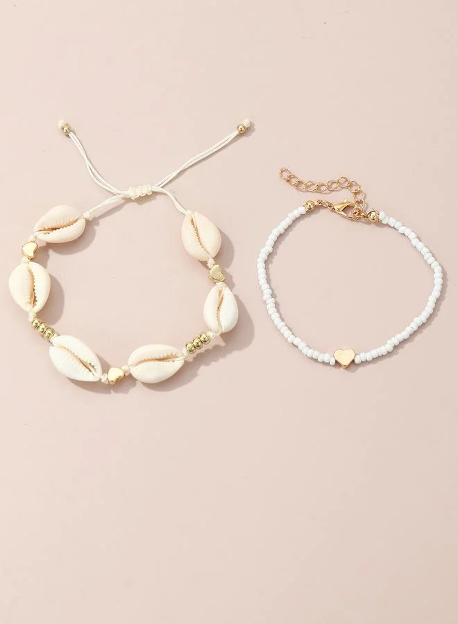 تايك تو Set of 2 - Seashell Charm Beaded Anklet