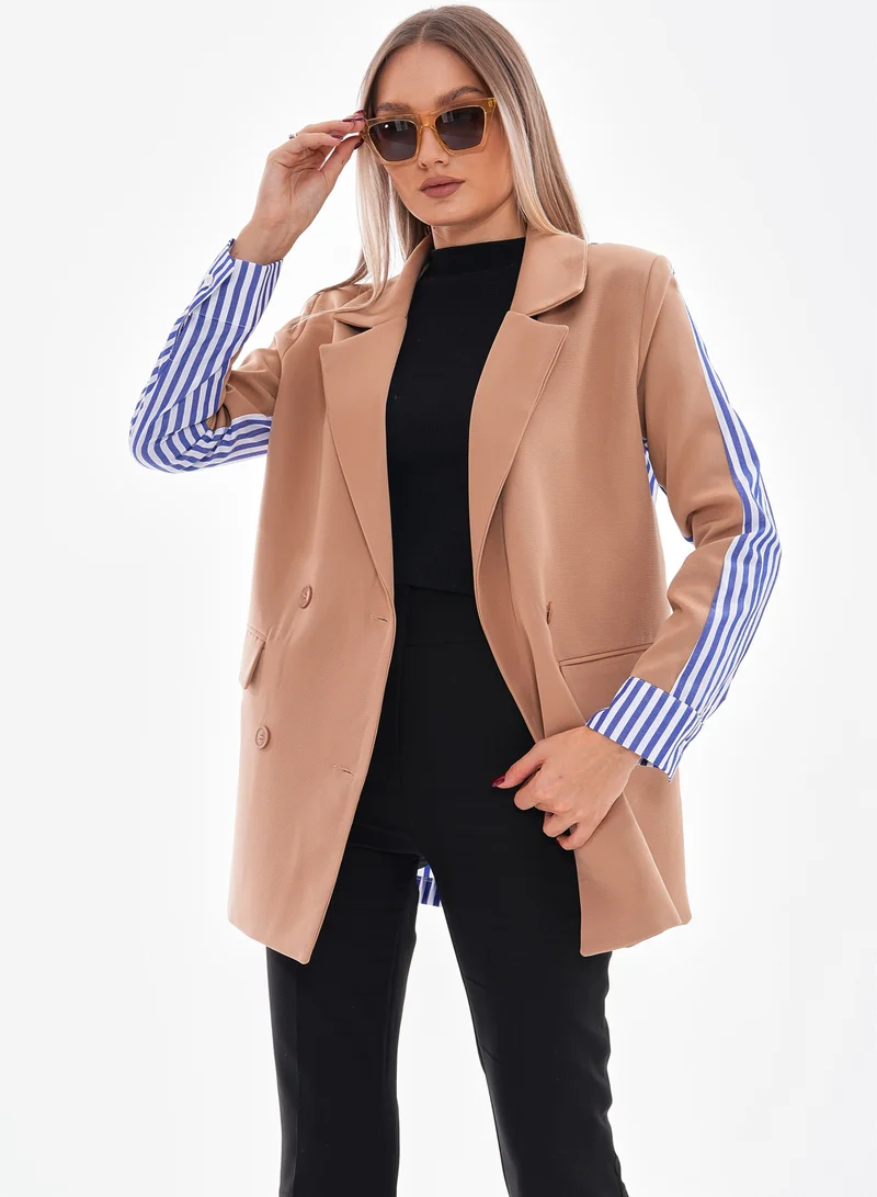 Lined Back Mixed Fabric Blazer