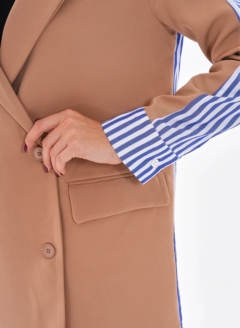 Marvella By Rasha  Lined Back Mixed Fabric Blazer for Women | Best Price UAE
