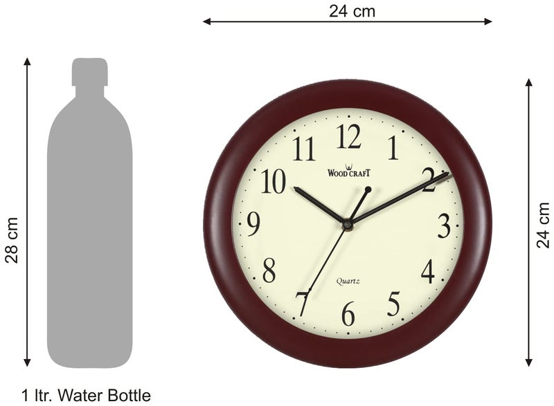 Wood Craft W-17: Traditional Analog Wooden Wall Clock - 24 cm x 24 cm x 4 cm, Round, Dark Brown Frame-Ivory Dial - Image 3