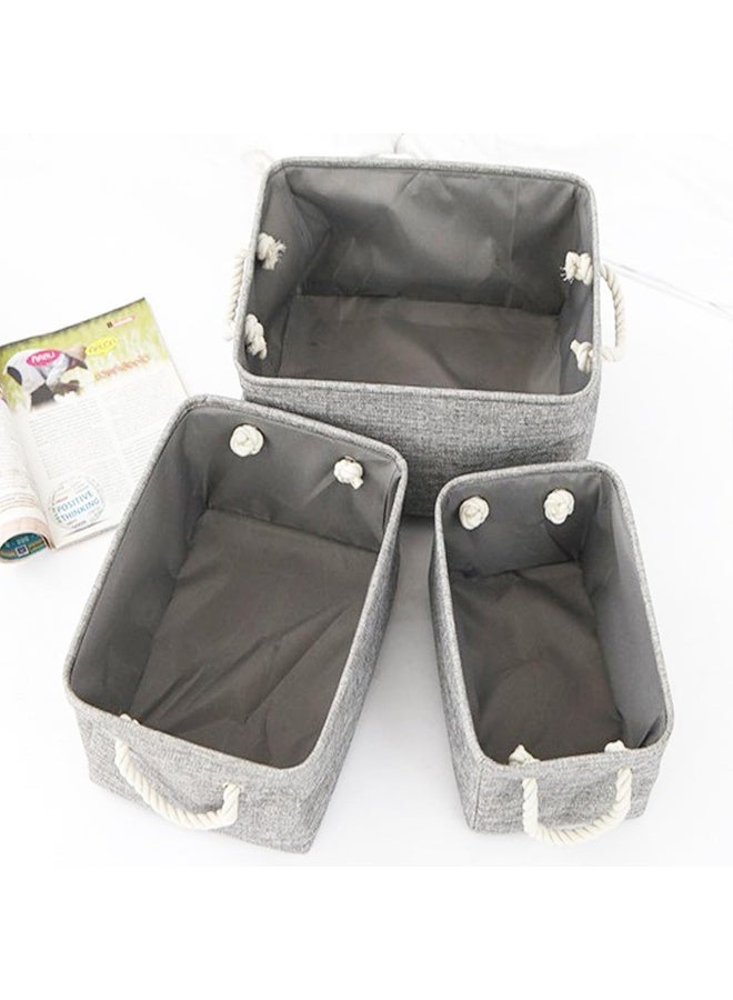 ECVV 3PCS Collapsible Rectangular Storage Basket with Handles, Storage Bins Organizer Shelf Basket for Organizing Shelves, Closets, Clothes, and Toy Grey - Image 4