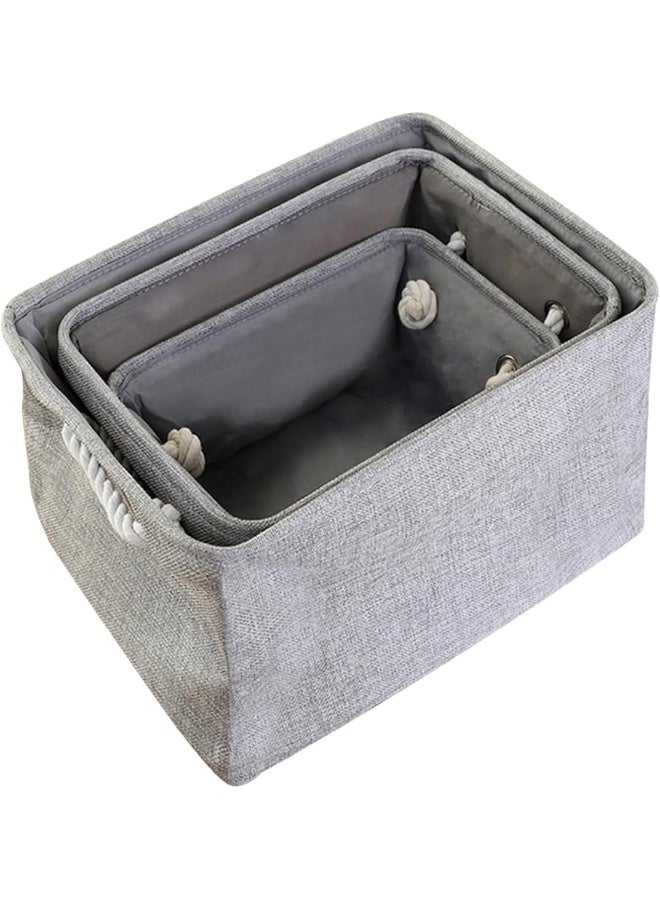 ECVV 3PCS Collapsible Rectangular Storage Basket with Handles, Storage Bins Organizer Shelf Basket for Organizing Shelves, Closets, Clothes, and Toy Grey - Image 1