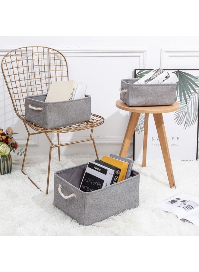 ECVV 3PCS Collapsible Rectangular Storage Basket with Handles, Storage Bins Organizer Shelf Basket for Organizing Shelves, Closets, Clothes, and Toy Grey - Image 3