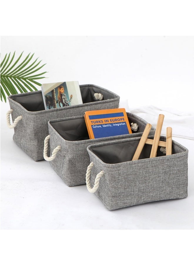 ECVV 3PCS Collapsible Rectangular Storage Basket with Handles, Storage Bins Organizer Shelf Basket for Organizing Shelves, Closets, Clothes, and Toy Grey - Image 2