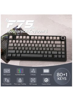 AULA AULA F75 Gasket Mechanical Keyboard, 75% Wireless Hot Swappable Gaming Keyboard with Five-Layer Padding&Knob, Bluetooth/2.4GHz/USB-C, RGB (Black Gradient, LEOBOG Reaper Switch)  - Image 2
