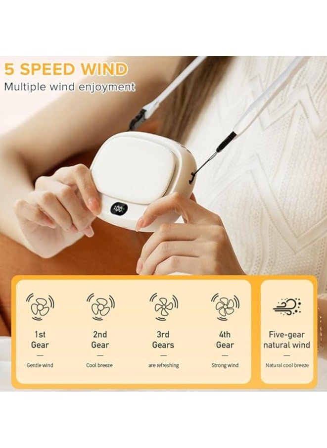 Y&D Portable Neck Fan, Mini Hanging Neck Fan, Yakiter USB Rechargeable Bladeless Mini Personal Fan, 5 Speeds, Adjustable Lanyard, Stand and Waist, for Kids Girls Woman Home Office Outdoor Travel, White  - Image 3