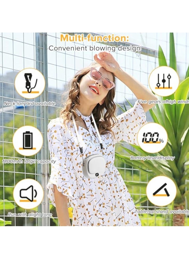 Y&D Portable Neck Fan, Mini Hanging Neck Fan, Yakiter USB Rechargeable Bladeless Mini Personal Fan, 5 Speeds, Adjustable Lanyard, Stand and Waist, for Kids Girls Woman Home Office Outdoor Travel, White  - Image 4
