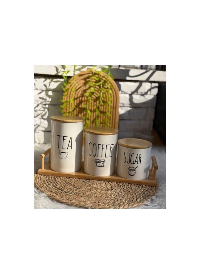 طقم علب بورسلين محكمة الغلق للقهوة والسكر والشاي، 3 قطع - Image 1