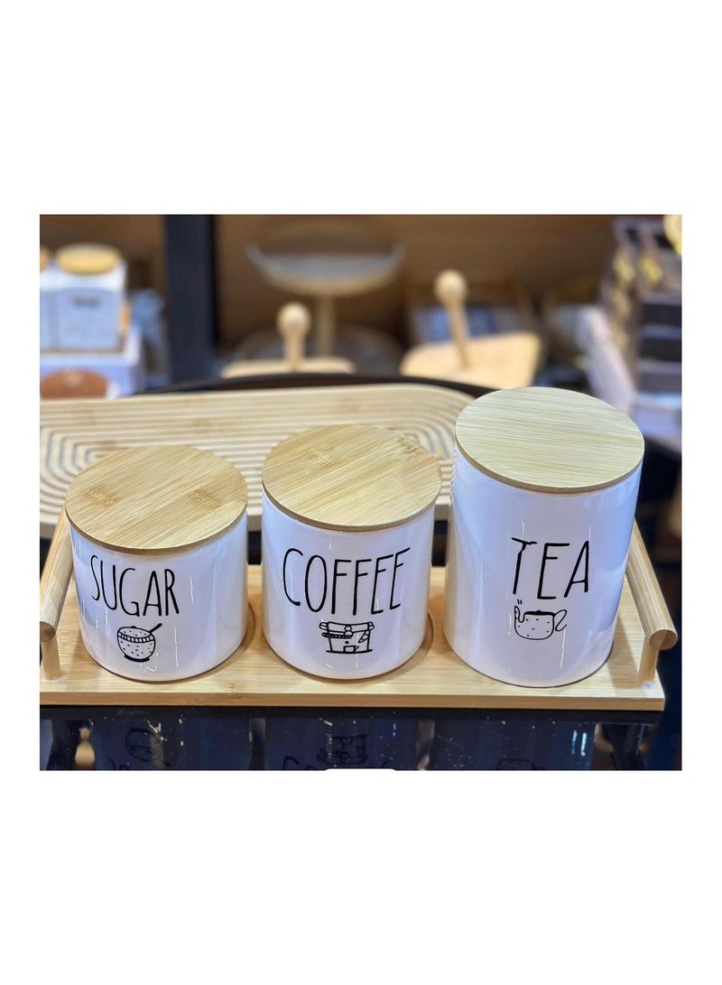 طقم علب بورسلين محكمة الغلق للقهوة والسكر والشاي، 3 قطع - Image 2