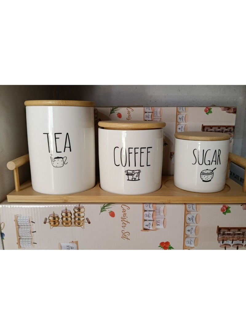 طقم علب بورسلين محكمة الغلق للقهوة والسكر والشاي، 3 قطع - Image 3