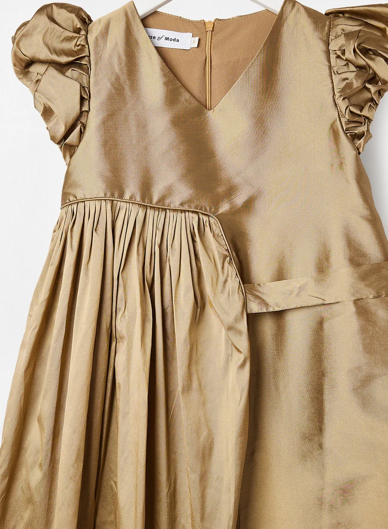 House of Moda Kids Asymmetric Draped Pleat Dress