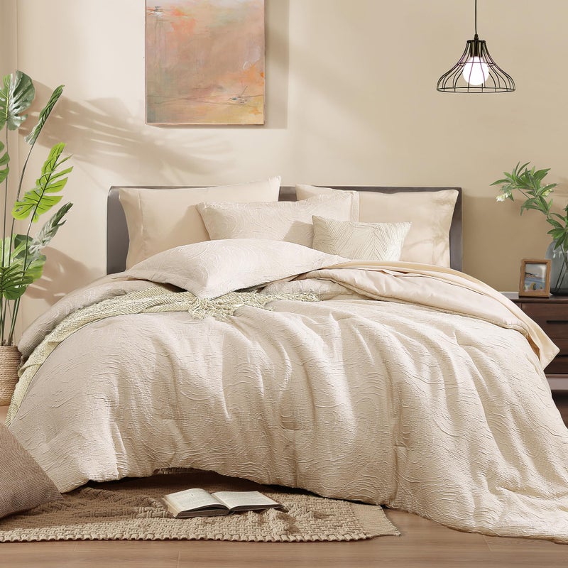 Monbix Queen Comforter Set - 7 Pieces Birch Marble Pattern Bed in a Bag Queen Bedding Sets with Comforter, Sheets, Pillowcases & Shams, Reversible Bedding Comforters Sets - Image 1