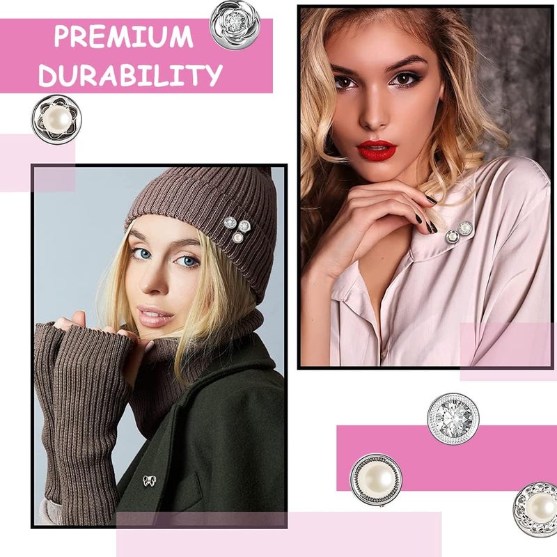 HANNEA® 30Pcs Pearl Buttons Brooch Pin for Women, Safety Button Pins, Instant Rhinestone Saree Pin Cover Up Shirt Exposure Buttons for Clothing, Dress, Hat (Sewing-free) - Image 4