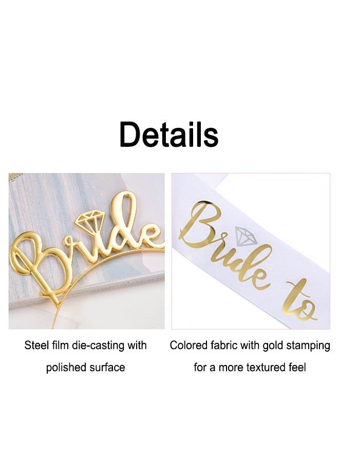 Generic - Bride Crown Hair Band Shoulder Strap Headdress Set 3pack Bride to Be Sash & Headband & Shoulder Length Veil Bachelorette Party Supplies Bridal Shower Decoration Accessories - Image 1