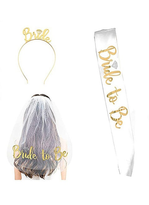 Bride Crown Hair Band Shoulder Strap Headdress Set 3pack Bride to Be Sash & Headband & Shoulder Length Veil Bachelorette Party Supplies Bridal Shower Decoration Accessories