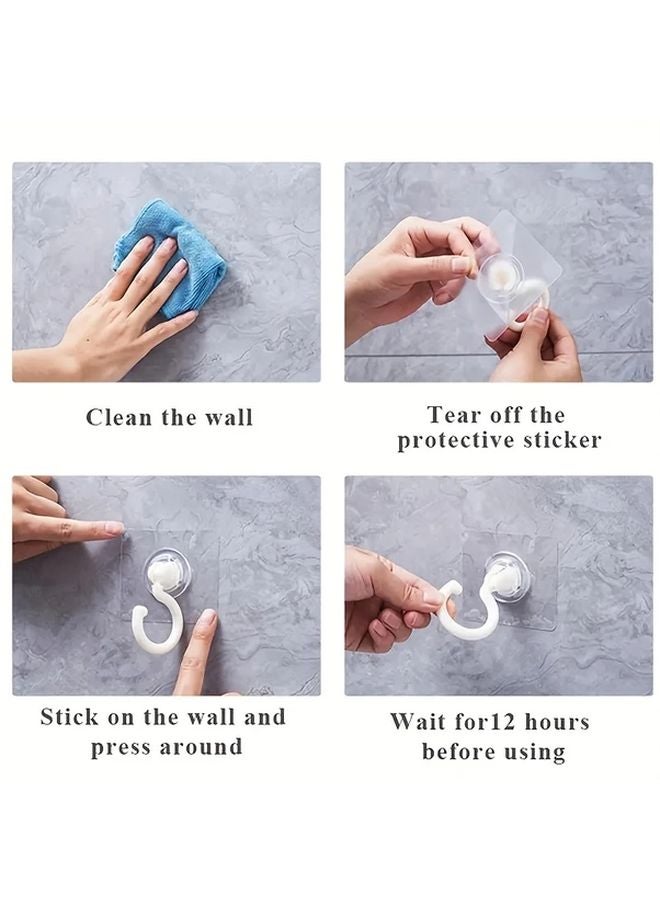 خطافات دوارة ذاتية اللصق ثقيلة التحمل 4 قطع، منظف مساحات دوار 360 درجة، أبيض - Image 3