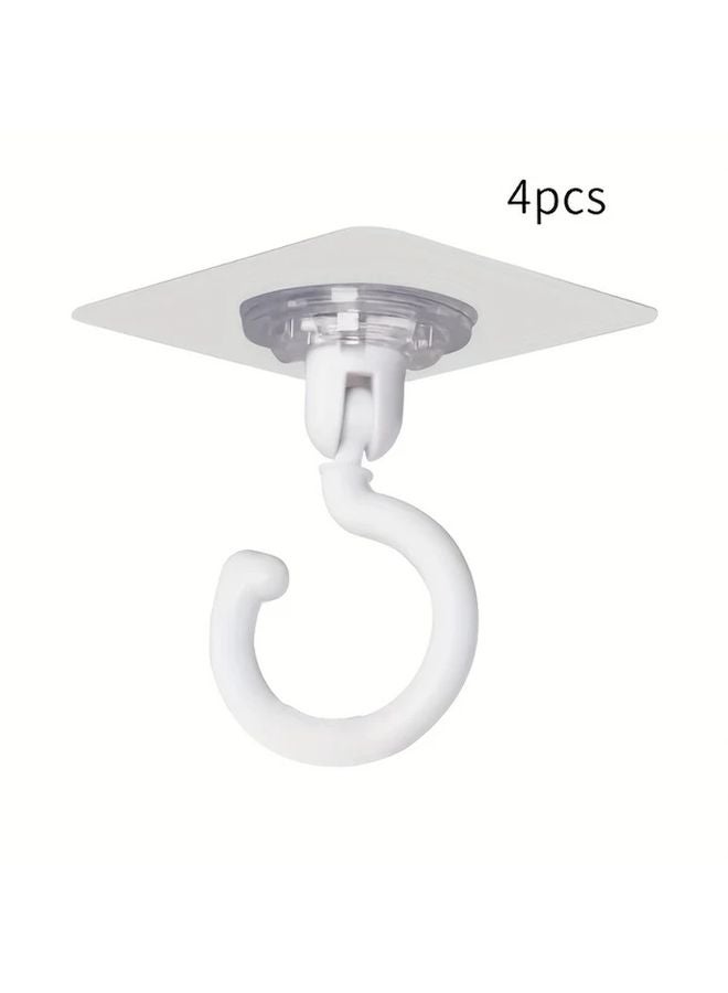 خطافات دوارة ذاتية اللصق ثقيلة التحمل 4 قطع، منظف مساحات دوار 360 درجة، أبيض - Image 1