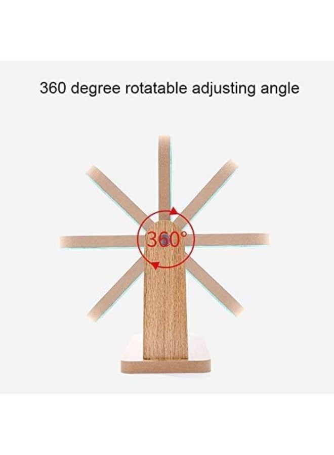 ديكور هيلز مرآة مكياج خشبية قابلة للدوران 360 درجة - مرآة زينة مستطيلة الشكل توضع على سطح الطاولة مع قاعدة ثابتة، ومسامير قابلة للتعديل على الوجهين، وزجاج عالي الدقة، ومرآة مكتب للمنزل والصالون للنساء والرجال - Image 4