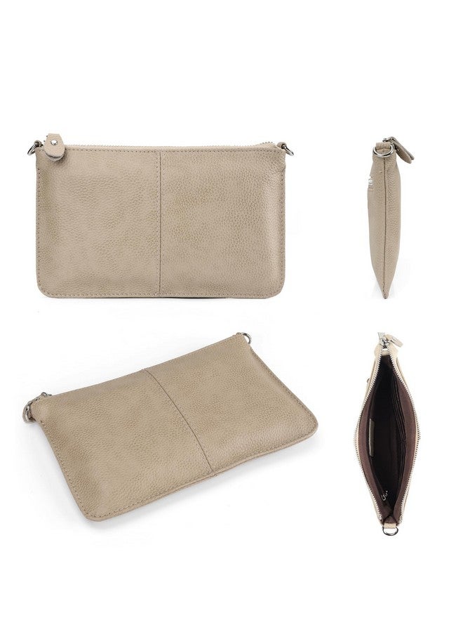 بيفن محفظة صغيرة من الجلد الطبيعي من بيفين، حقيبة كتف صغيرة، حقيبة كروس بودي للنساء، سحاب فضي - بيج فاتح عتيق - Image 4