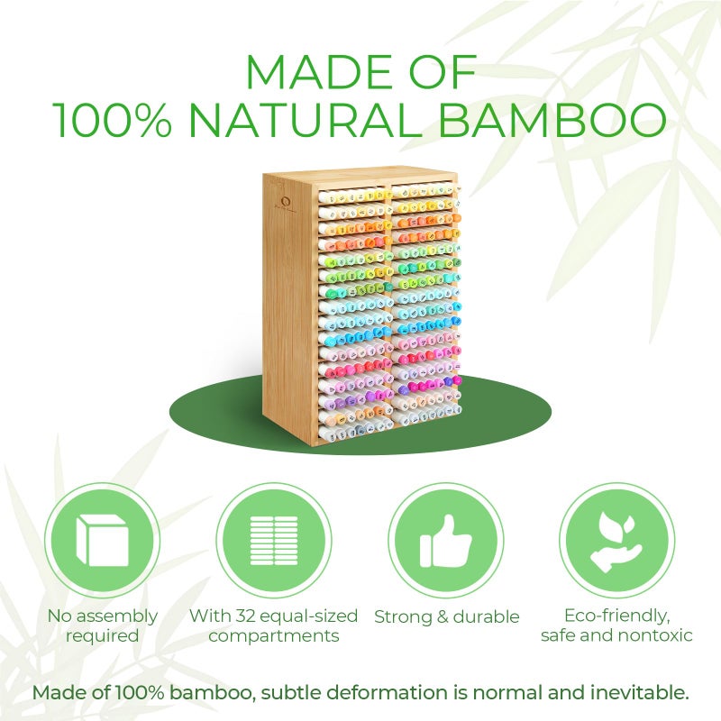 Ohuhu Bamboo Marker Organizer, Desktop Storage Hold 224 Markers for Honolulu Oahu Series of Ohuhu Markers, Pens Pencils Stationary Organizer Holder with 32 Compartments for Classroom Office Decor - Image 4