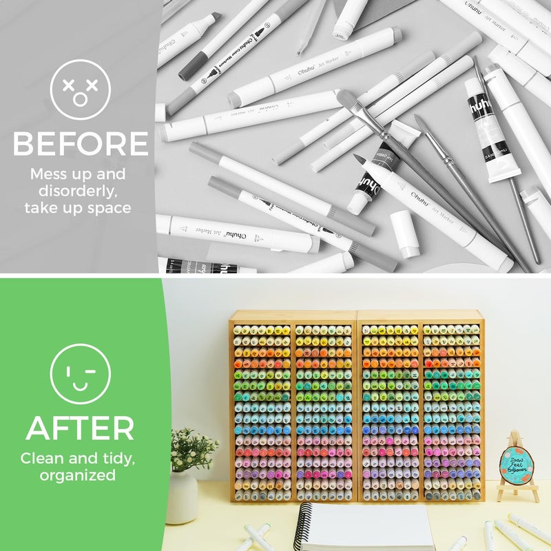 Ohuhu Bamboo Marker Organizer, Desktop Storage Hold 224 Markers for Honolulu Oahu Series of Ohuhu Markers, Pens Pencils Stationary Organizer Holder with 32 Compartments for Classroom Office Decor - Image 5