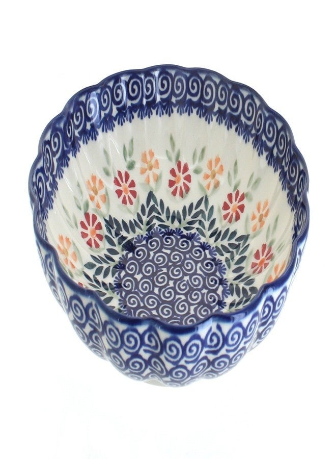 Blue Rose Pottery وعاء تقديم متوسط الحجم بتصميم صدفي من الخزف البولندي "بلو روز" - بنقشة باقة زهور برتقالية - قطر 7.75 بوصة - وعاء تقديم أنيق للمناسبات الخاصة، وحفلات العشاء، أو للاستخدام اليومي - Image 1
