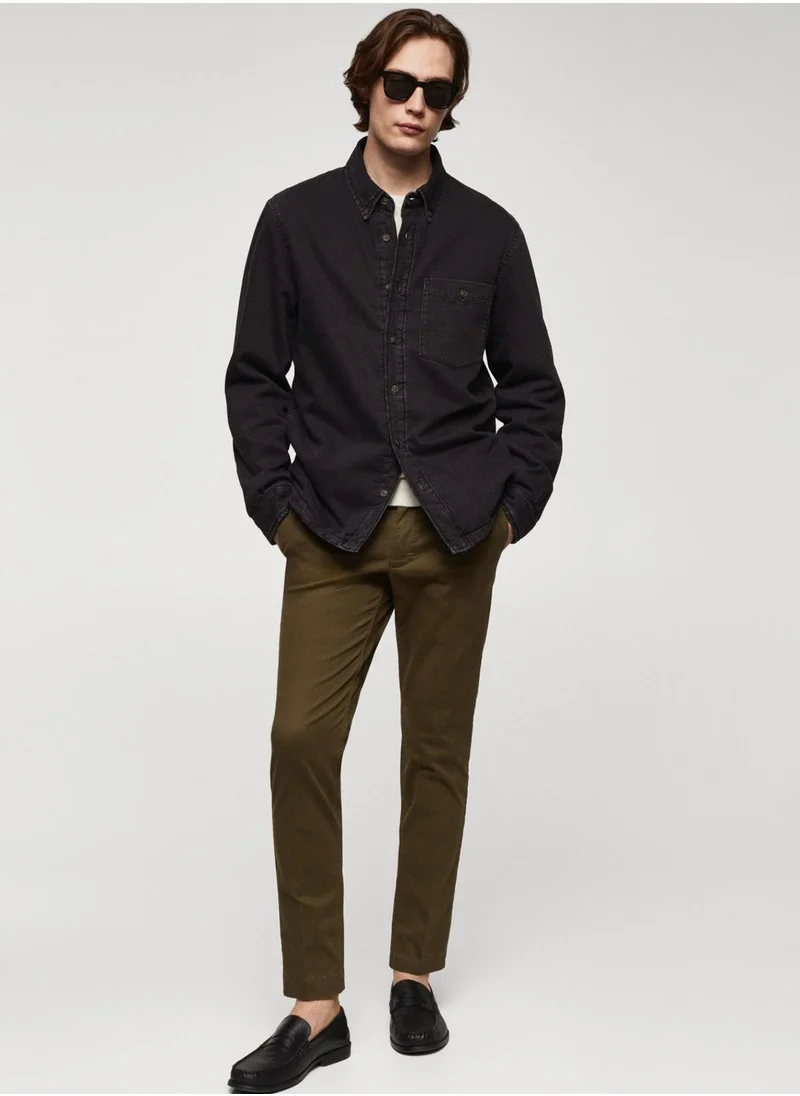 مانجو مان Flap Pocket Regular Fit Denim Shirt