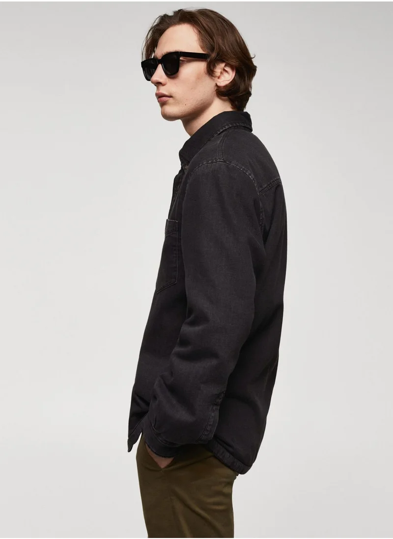 مانجو مان Flap Pocket Regular Fit Denim Shirt