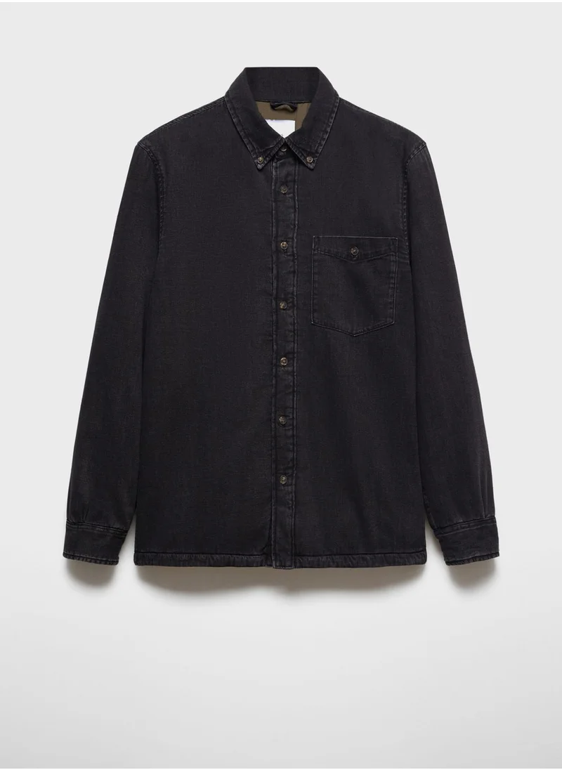 مانجو مان Flap Pocket Regular Fit Denim Shirt