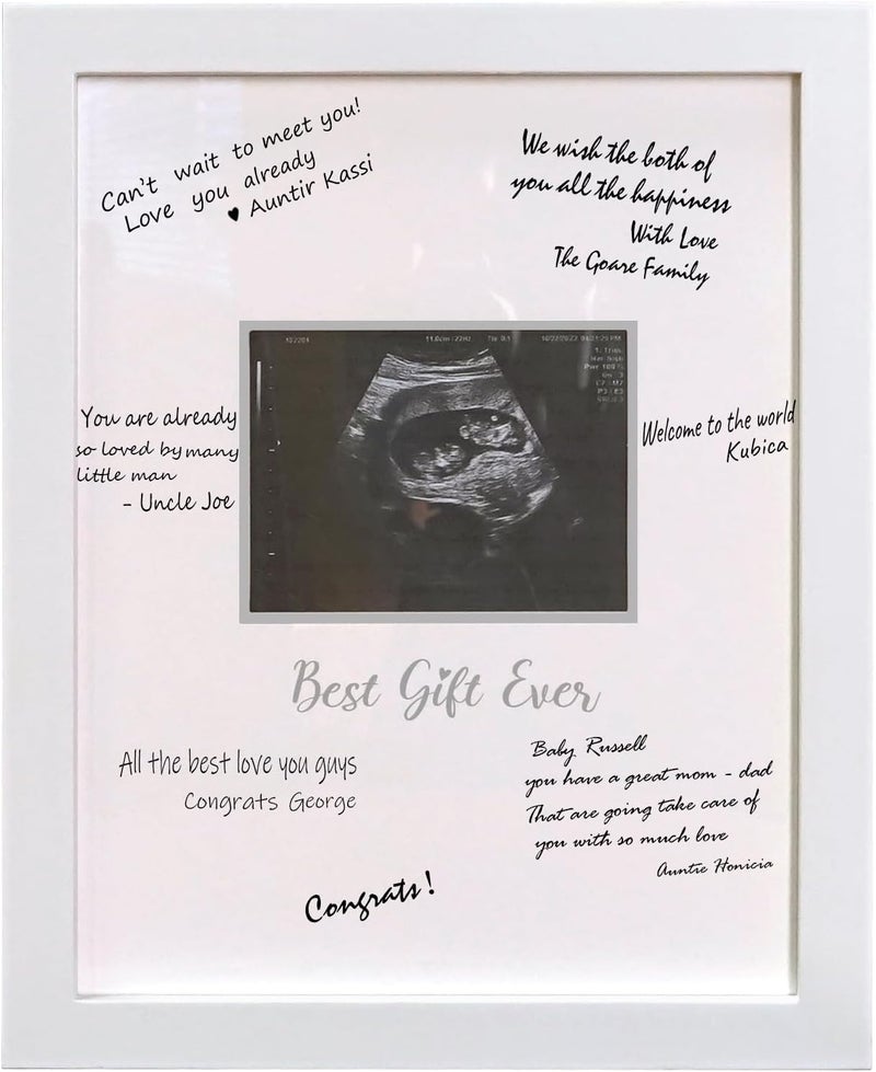 HAMUIERS Sonogram Signature Frame Guest Book Ultrasound Picture Keepsake Frame Baby Shower Guest Book Alternatives Gift for Expecting Moms White - Image 1