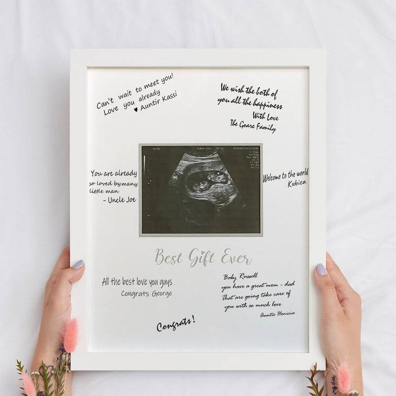 HAMUIERS Sonogram Signature Frame Guest Book Ultrasound Picture Keepsake Frame Baby Shower Guest Book Alternatives Gift for Expecting Moms White - Image 2