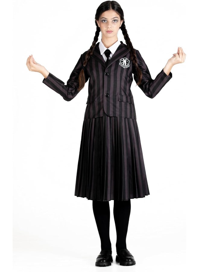 Ciao زي أكاديمية نيفرمور لويليام أدامز مع باروكة S - 5-7 سنوات | زي تنكري قوطي للأطفال | جاكيت وويليام أدامز، تنورة وباروكة - Image 1