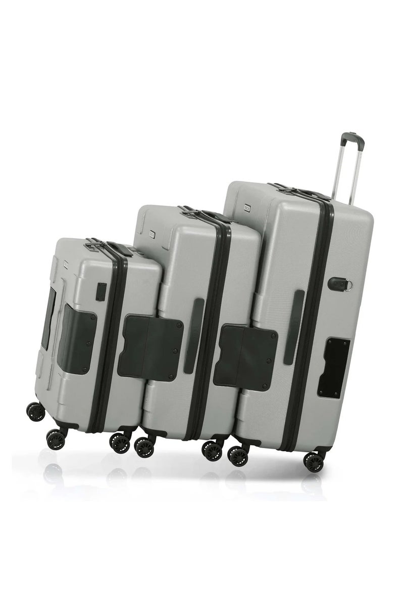 TACH Connectable 3 Pcs Luggage Set | 22, 24 & 28" Spinner Luggage with TSA Locks | Patented Built-In Connecting System Easily Links 6 Bags | Silver - Image 1