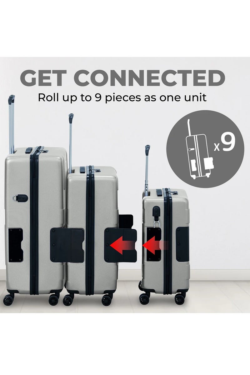 TACH Connectable 3 Pcs Luggage Set | 22, 24 & 28" Spinner Luggage with TSA Locks | Patented Built-In Connecting System Easily Links 6 Bags | Silver - Image 3