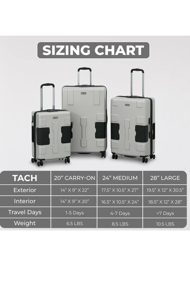 TACH Connectable 3 Pcs Luggage Set | 22, 24 & 28" Spinner Luggage with TSA Locks | Patented Built-In Connecting System Easily Links 6 Bags | Silver - Image 5
