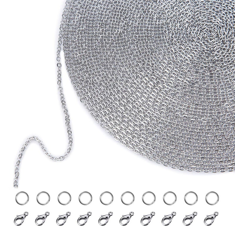 Outus 33 Feet Necklace Chains Stainless Steel DIY Link Chain Necklaces with 20 Lobster Clasps and 30 Jump Rings for Jewelry Making(1.5 mm Wide) - Image 1