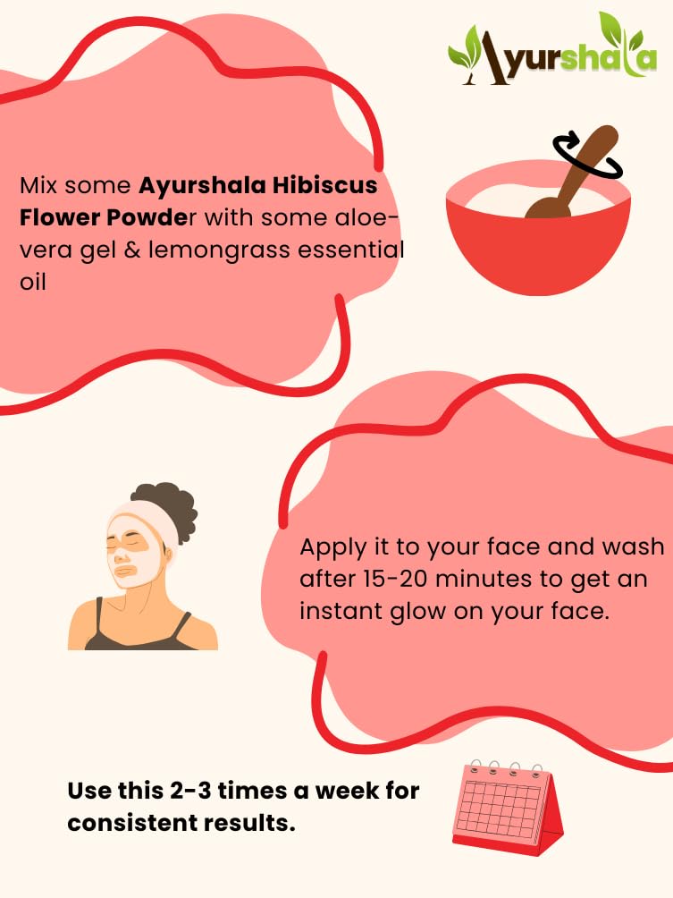 Ayurshala Hibiscus Flower Powder for Face Pack and Hair Mask Natural Pure Hibiscus RosaSinensis Hair Skin Care Gudhal Ka Phool Powder For Dull Hair Dry Scalp 200 GM - Image 5