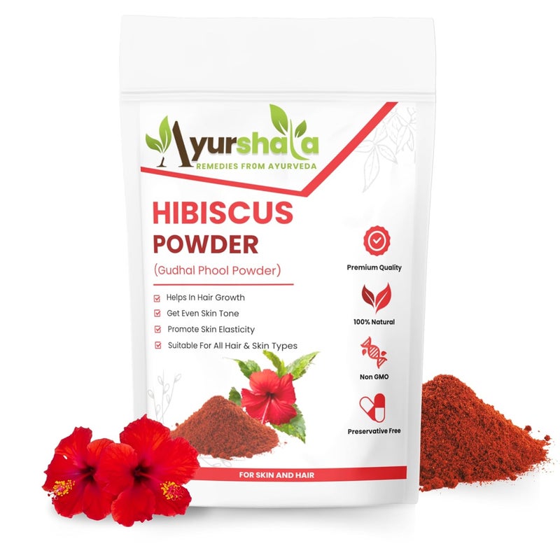 Ayurshala Hibiscus Flower Powder for Face Pack and Hair Mask Natural Pure Hibiscus RosaSinensis Hair Skin Care Gudhal Ka Phool Powder For Dull Hair Dry Scalp 200 GM - Image 1