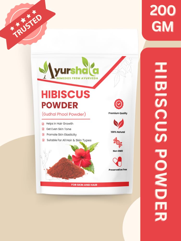 Ayurshala Hibiscus Flower Powder for Face Pack and Hair Mask Natural Pure Hibiscus RosaSinensis Hair Skin Care Gudhal Ka Phool Powder For Dull Hair Dry Scalp 200 GM - Image 2