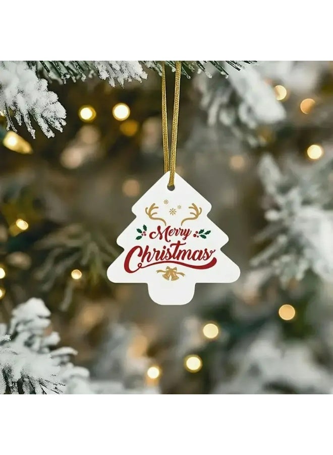 Kandid بطاقات هدايا عيد الميلاد، ملصقات ورقية كرافت بتصاميم سانتا، ديكور حفلات العطلات مع شريط، 50 قطعة (بطاقة شجرة بيضاء) - Image 5