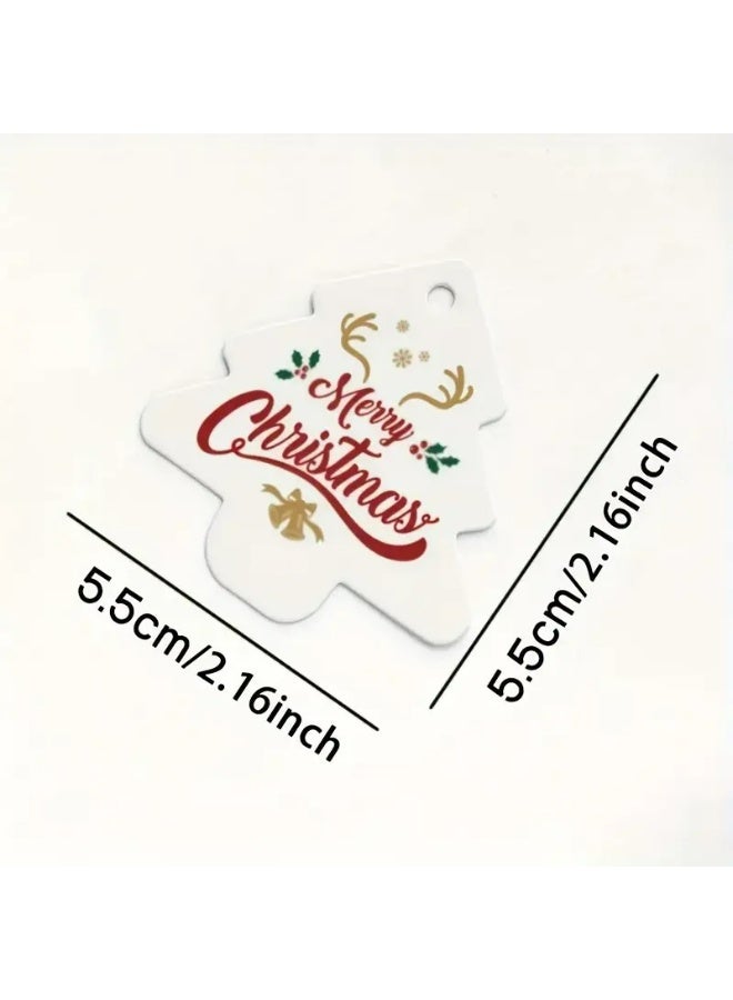 Kandid بطاقات هدايا عيد الميلاد، ملصقات ورقية كرافت بتصاميم سانتا، ديكور حفلات العطلات مع شريط، 50 قطعة (بطاقة شجرة بيضاء) - Image 4