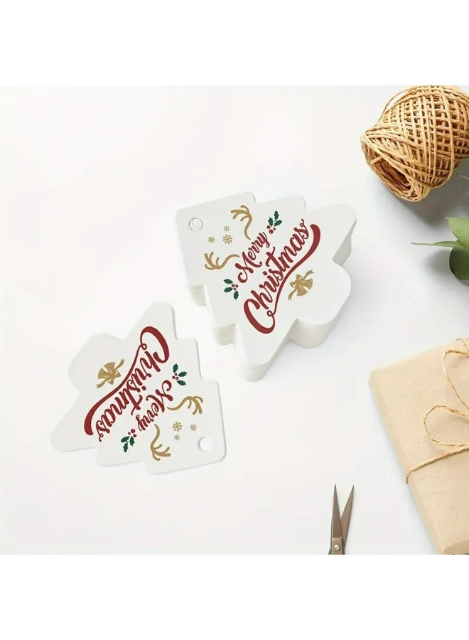 Kandid بطاقات هدايا عيد الميلاد، ملصقات ورقية كرافت بتصاميم سانتا، ديكور حفلات العطلات مع شريط، 50 قطعة (بطاقة شجرة بيضاء) - Image 3