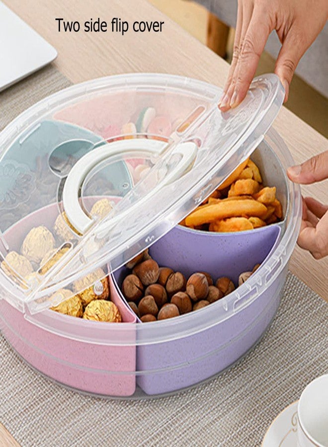 Mimeile Circle Fruit Tray Separable Snacks Bowl Nut Food Candy Picnic Salad Storage Containers Plastic Platter Divided Serving Tray Portable 5 Compartments with Lid - Image 5
