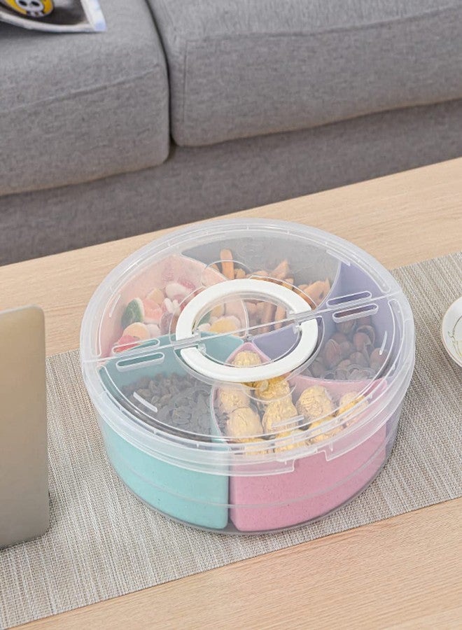 Mimeile Circle Fruit Tray Separable Snacks Bowl Nut Food Candy Picnic Salad Storage Containers Plastic Platter Divided Serving Tray Portable 5 Compartments with Lid - Image 4